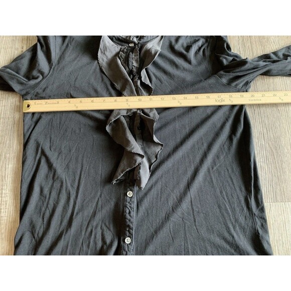 Revolve Theory Silk Black Ruffle Pima Cotton Button Up Cardigan Large Petite - Picture 4 of 8